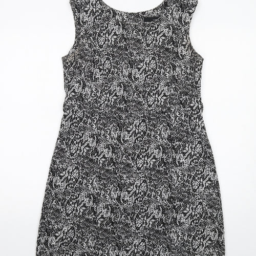 NEXT Womens Black Animal Print Polyester Shift Size 12 Round Neck Button - Snakeskin pattern