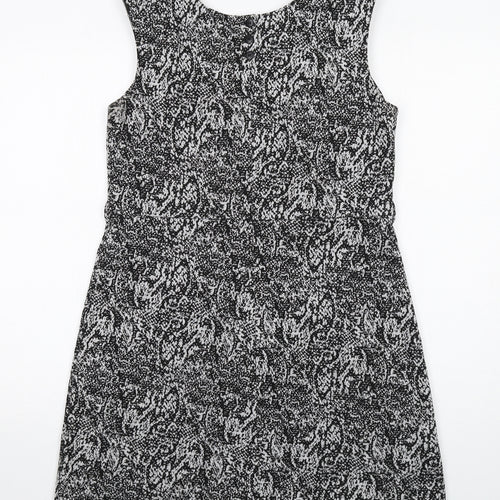 NEXT Womens Black Animal Print Polyester Shift Size 12 Round Neck Button - Snakeskin pattern
