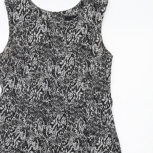 NEXT Womens Black Animal Print Polyester Shift Size 12 Round Neck Button - Snakeskin pattern