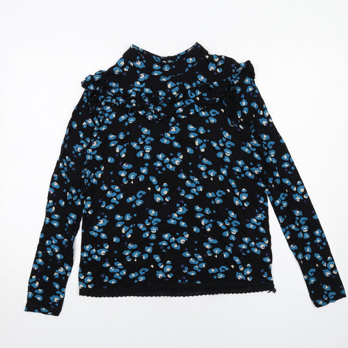 NEXT Womens Black Animal Print Viscose Basic T-Shirt Size 12 Mock Neck - Leopard Print