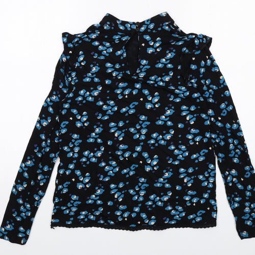 NEXT Womens Black Animal Print Viscose Basic T-Shirt Size 12 Mock Neck - Leopard Print
