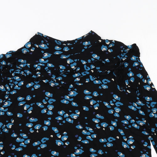 NEXT Womens Black Animal Print Viscose Basic T-Shirt Size 12 Mock Neck - Leopard Print