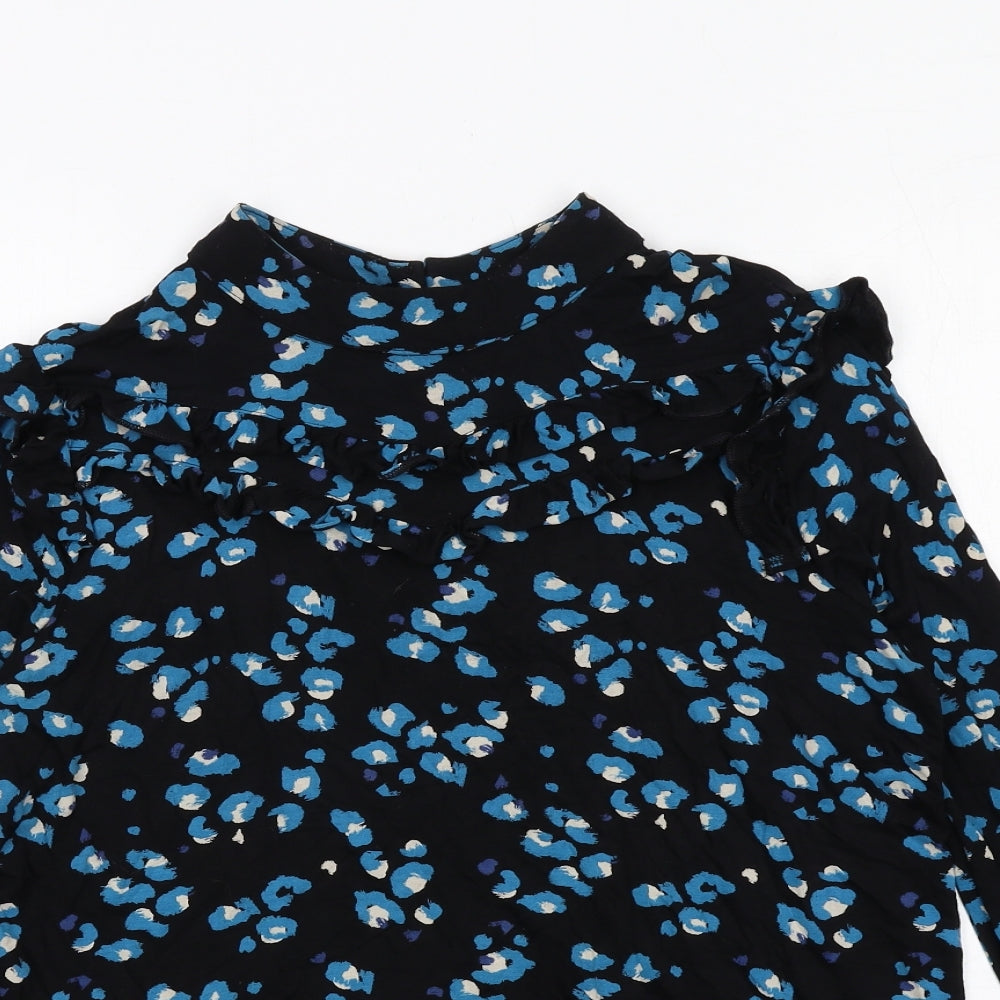 NEXT Womens Black Animal Print Viscose Basic T-Shirt Size 12 Mock Neck - Leopard Print