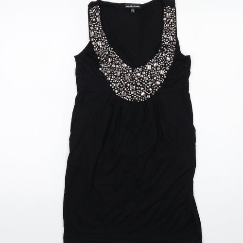 Warehouse Womens Black Viscose Tunic Tank Size 10 Scoop Neck