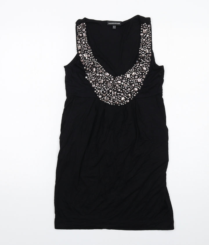 Warehouse Womens Black Viscose Tunic Tank Size 10 Scoop Neck