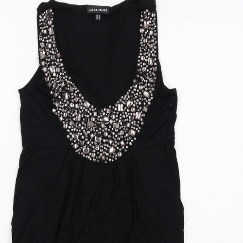Warehouse Womens Black Viscose Tunic Tank Size 10 Scoop Neck
