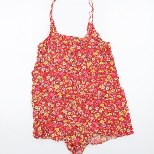 New Look Womens Red Floral Viscose Playsuit One-Piece Size 12 Pullover