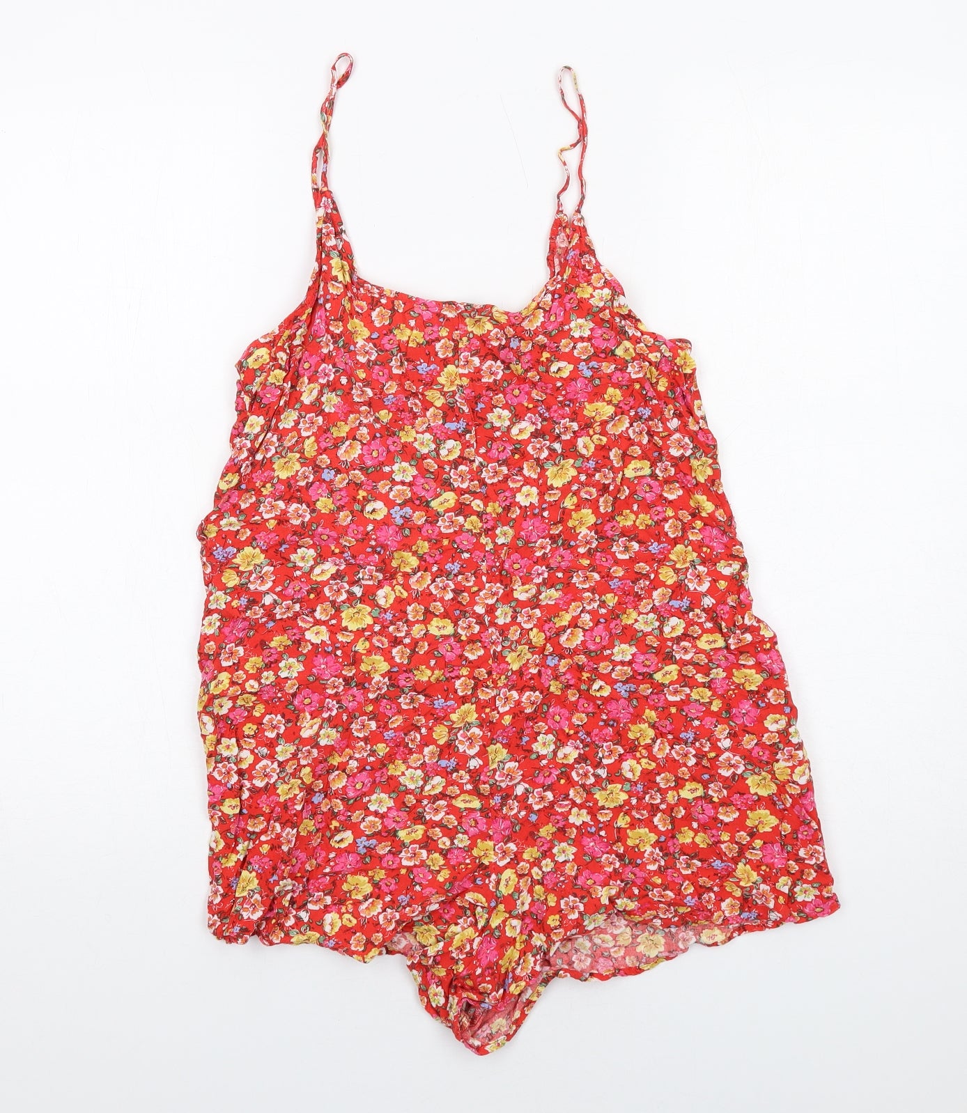 New Look Womens Red Floral Viscose Playsuit One-Piece Size 12 Pullover