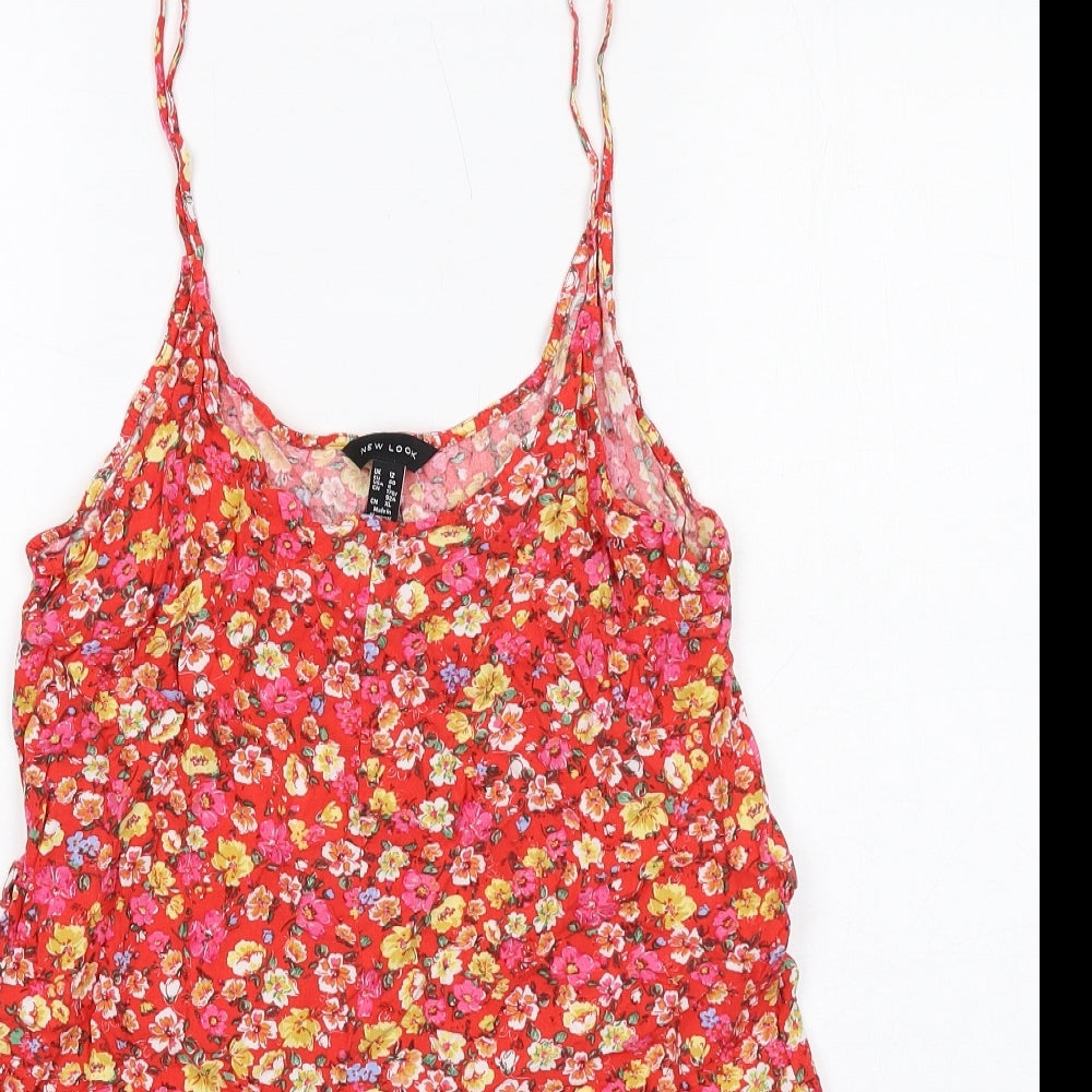 New Look Womens Red Floral Viscose Playsuit One-Piece Size 12 Pullover