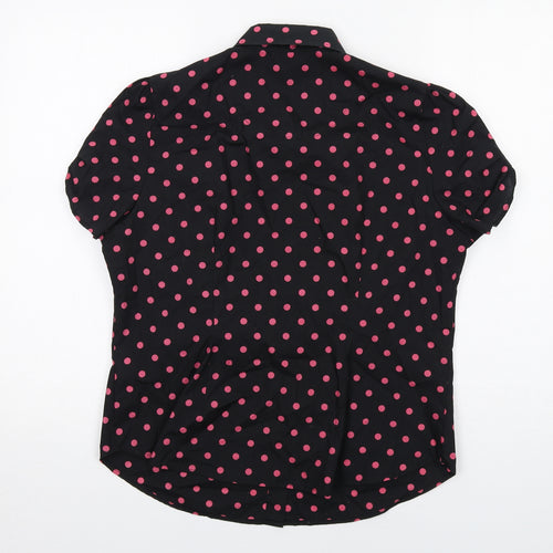 Marks and Spencer Womens Black Polka Dot Polyester Basic Button-Up Size 14 Collared