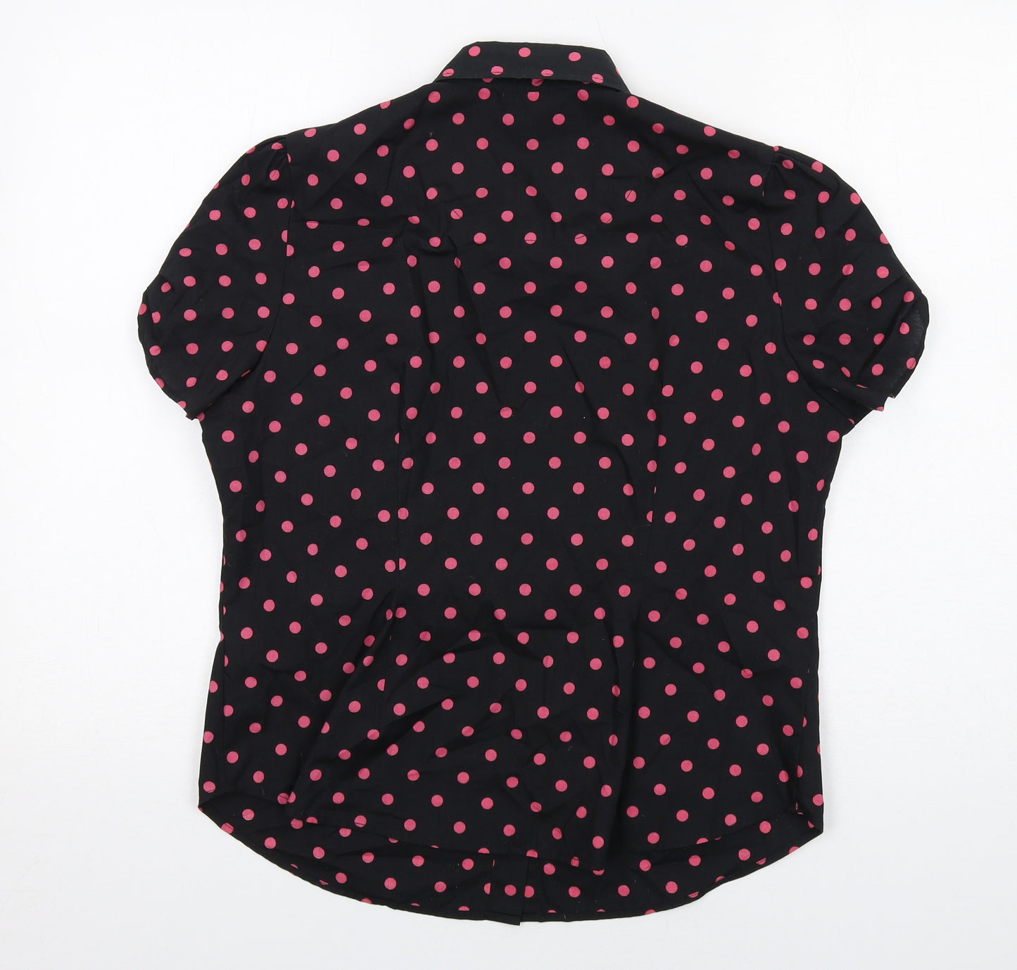 Marks and Spencer Womens Black Polka Dot Polyester Basic Button-Up Size 14 Collared