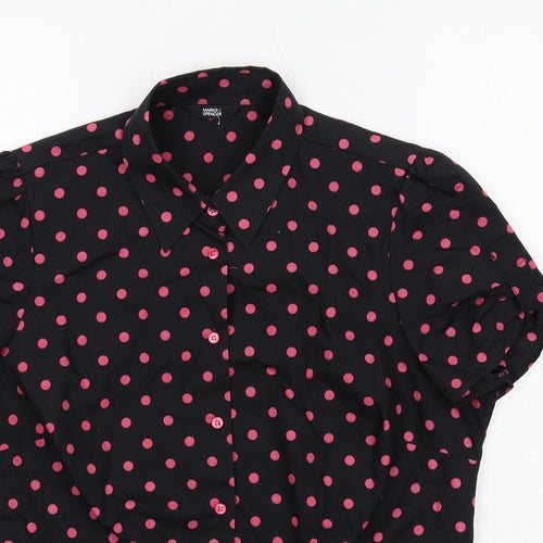 Marks and Spencer Womens Black Polka Dot Polyester Basic Button-Up Size 14 Collared