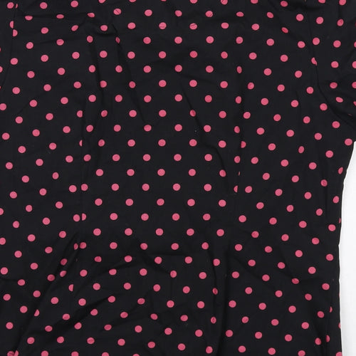 Marks and Spencer Womens Black Polka Dot Polyester Basic Button-Up Size 14 Collared
