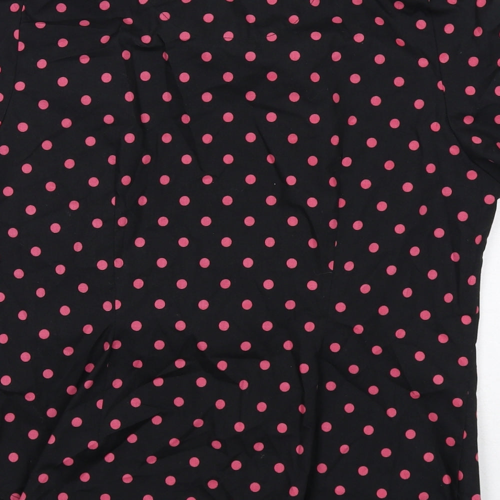 Marks and Spencer Womens Black Polka Dot Polyester Basic Button-Up Size 14 Collared