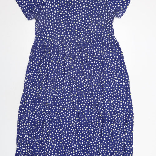 Wednesday's Girl Womens Blue Geometric Viscose T-Shirt Dress Size 14 Round Neck Button