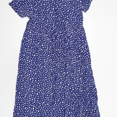 Wednesday's Girl Womens Blue Geometric Viscose T-Shirt Dress Size 14 Round Neck Button