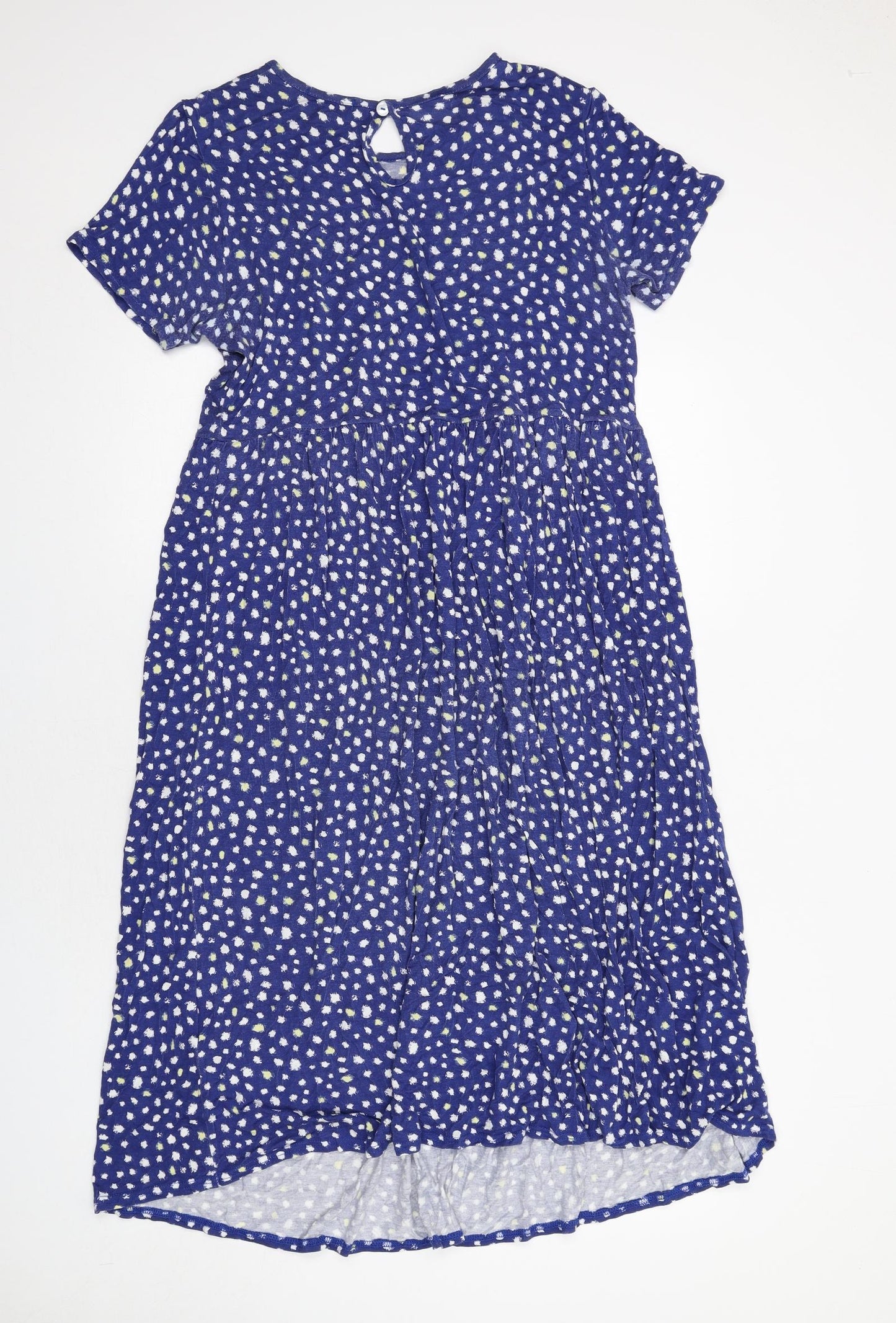 Wednesday's Girl Womens Blue Geometric Viscose T-Shirt Dress Size 14 Round Neck Button