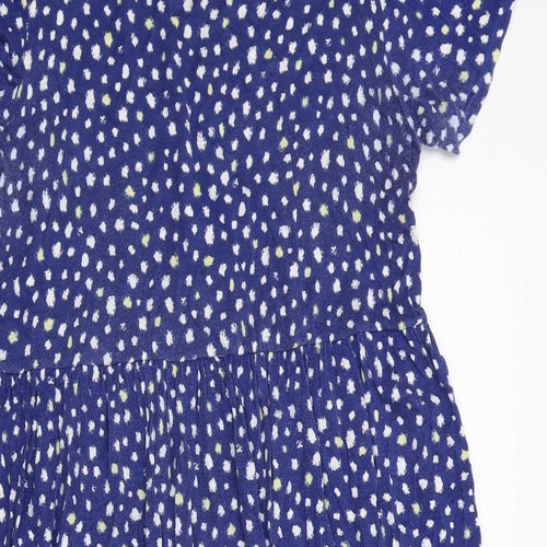 Wednesday's Girl Womens Blue Geometric Viscose T-Shirt Dress Size 14 Round Neck Button