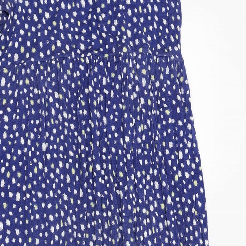 Wednesday's Girl Womens Blue Geometric Viscose T-Shirt Dress Size 14 Round Neck Button