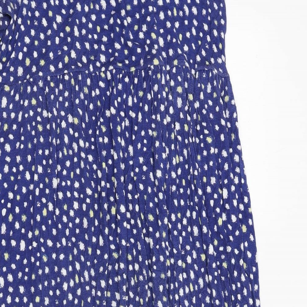 Wednesday's Girl Womens Blue Geometric Viscose T-Shirt Dress Size 14 Round Neck Button