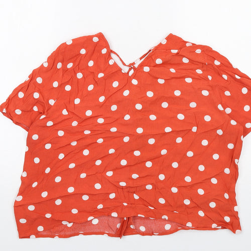 Warehouse Womens Orange Polka Dot Viscose Basic Button-Up Size 18 V-Neck