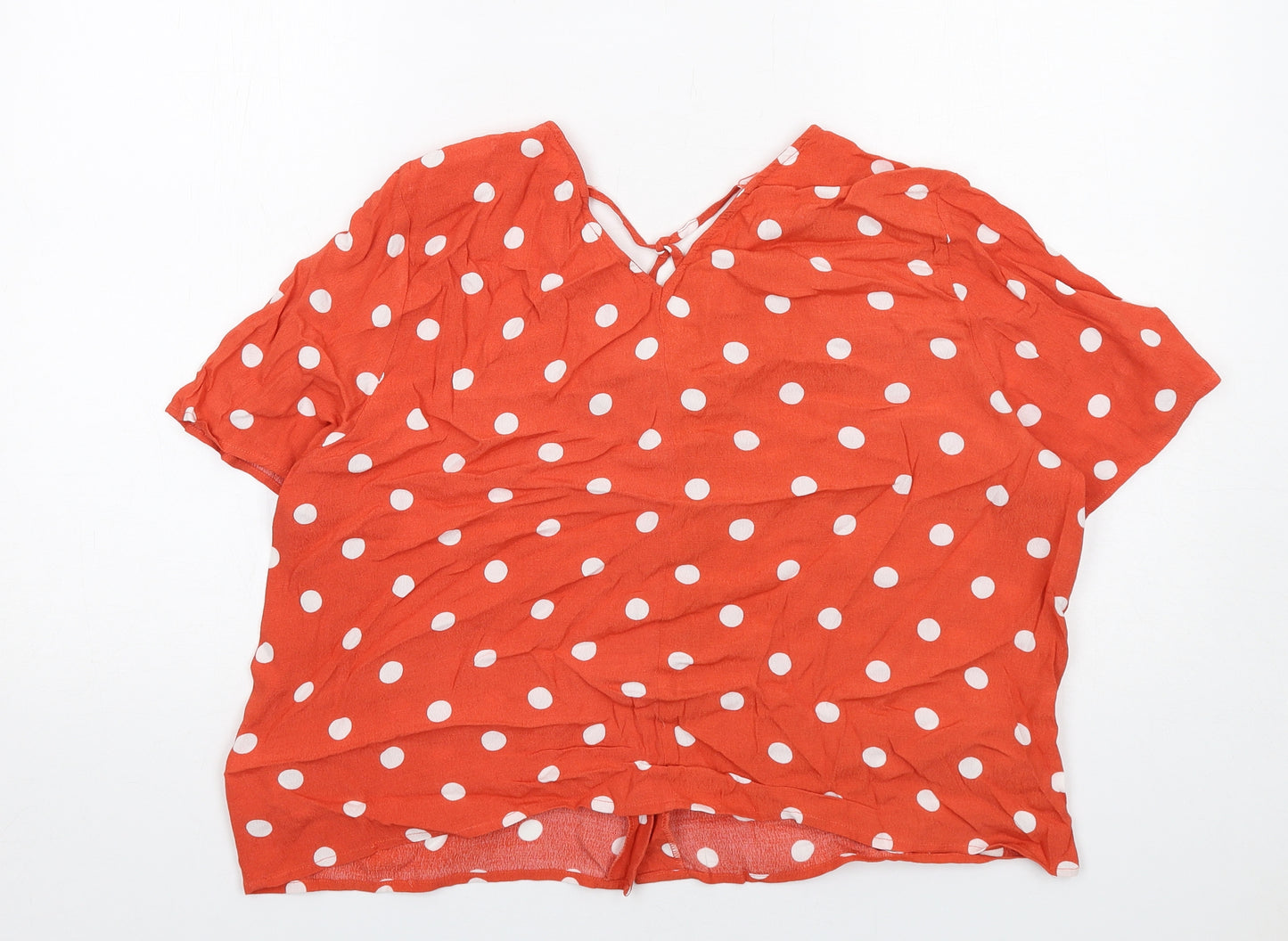 Warehouse Womens Orange Polka Dot Viscose Basic Button-Up Size 18 V-Neck