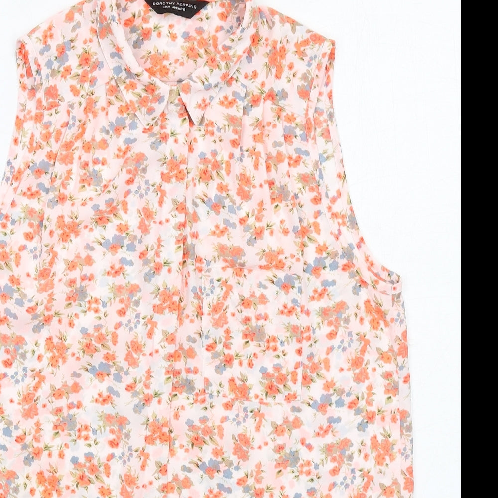 Dorothy Perkins Womens Multicoloured Floral Polyester Basic Button-Up Size 12 Collared