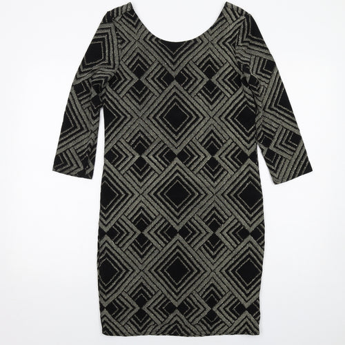 Wallis Womens Black Geometric Nylon A-Line Size 12 Round Neck Pullover
