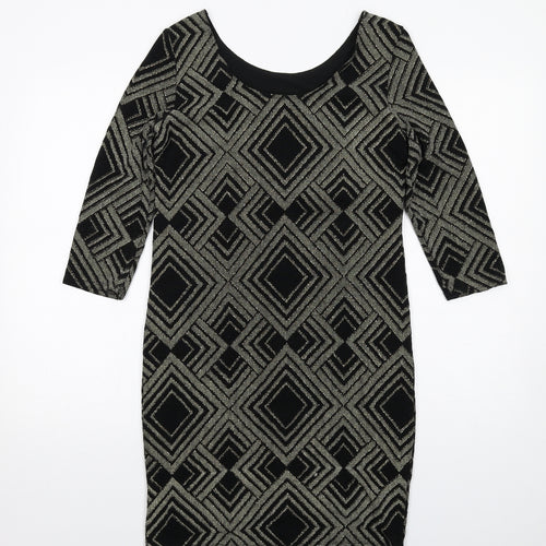 Wallis Womens Black Geometric Nylon A-Line Size 12 Round Neck Pullover