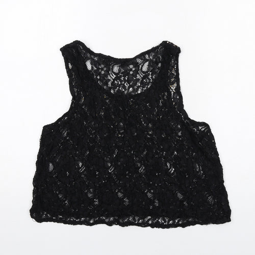 Select Womens Black Geometric Polyester Basic Tank Size 16 Round Neck