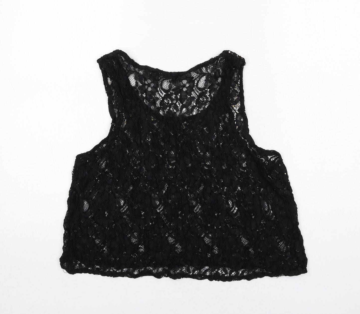 Select Womens Black Geometric Polyester Basic Tank Size 16 Round Neck