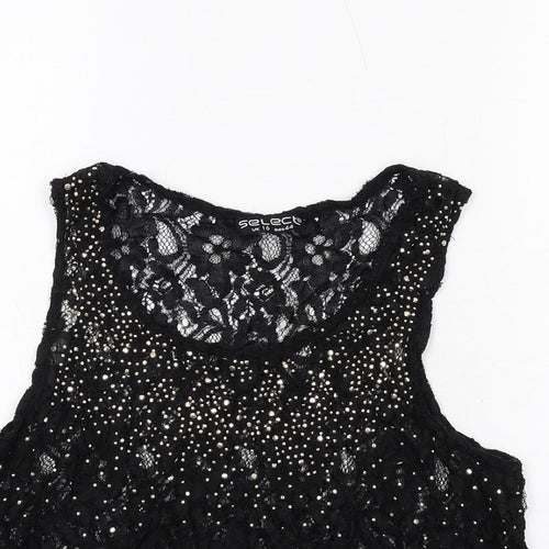 Select Womens Black Geometric Polyester Basic Tank Size 16 Round Neck