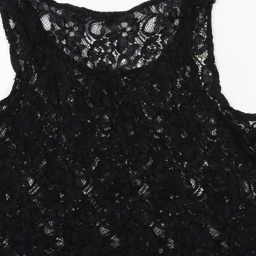 Select Womens Black Geometric Polyester Basic Tank Size 16 Round Neck