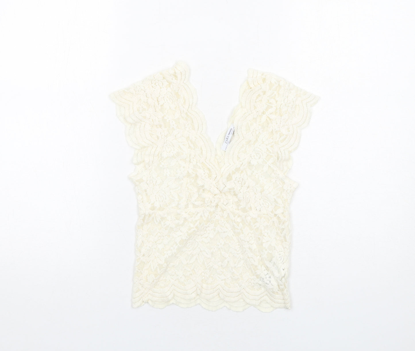 Zara Womens Ivory Floral Cotton Basic Tank Size S V-Neck