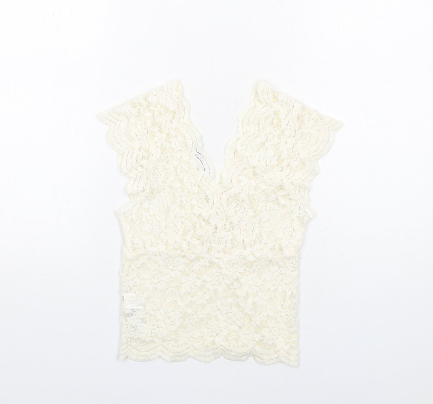 Zara Womens Ivory Floral Cotton Basic Tank Size S V-Neck
