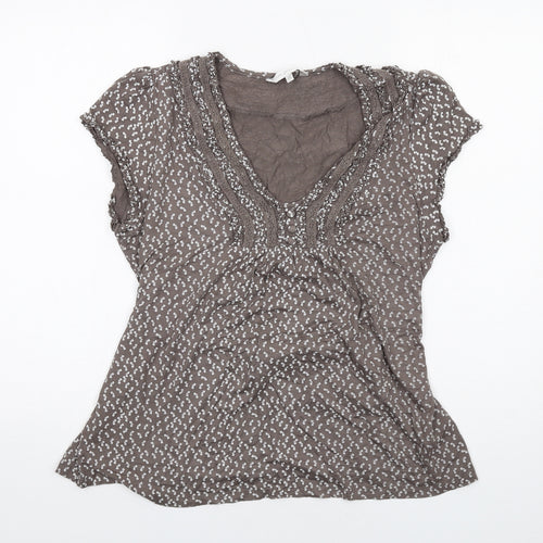 RJR.John Rocha Womens Brown Geometric Viscose Basic T-Shirt Size 20 Scoop Neck