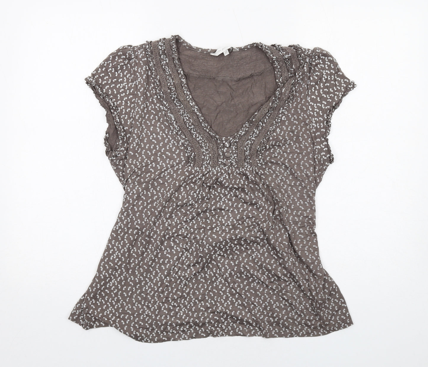 RJR.John Rocha Womens Brown Geometric Viscose Basic T-Shirt Size 20 Scoop Neck