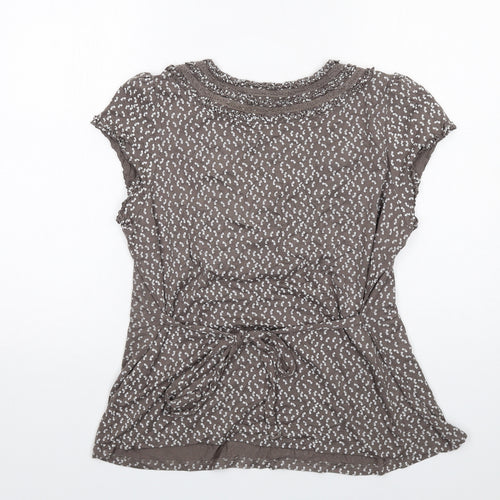 RJR.John Rocha Womens Brown Geometric Viscose Basic T-Shirt Size 20 Scoop Neck