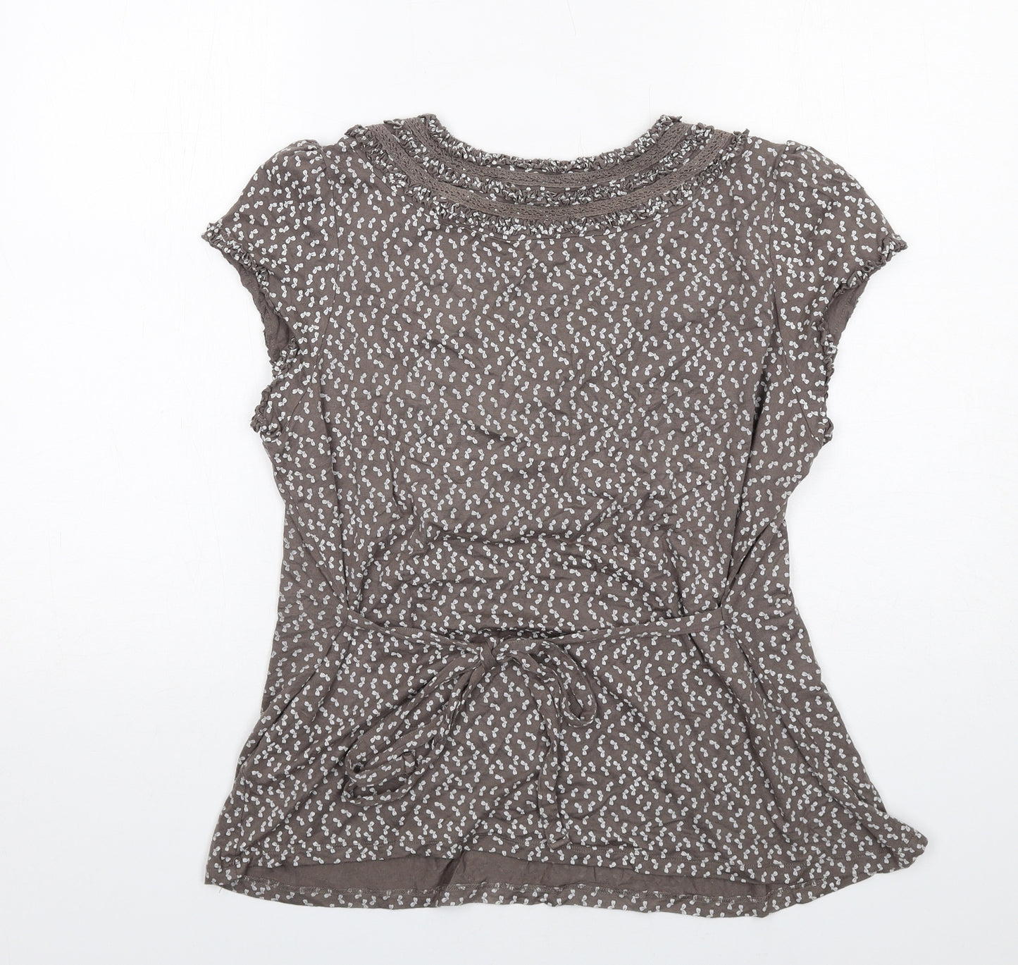 RJR.John Rocha Womens Brown Geometric Viscose Basic T-Shirt Size 20 Scoop Neck
