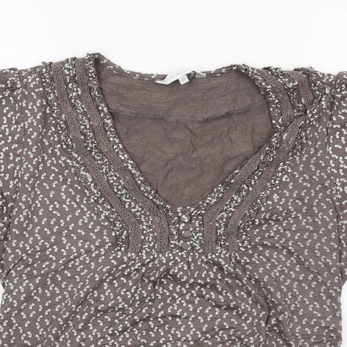 RJR.John Rocha Womens Brown Geometric Viscose Basic T-Shirt Size 20 Scoop Neck