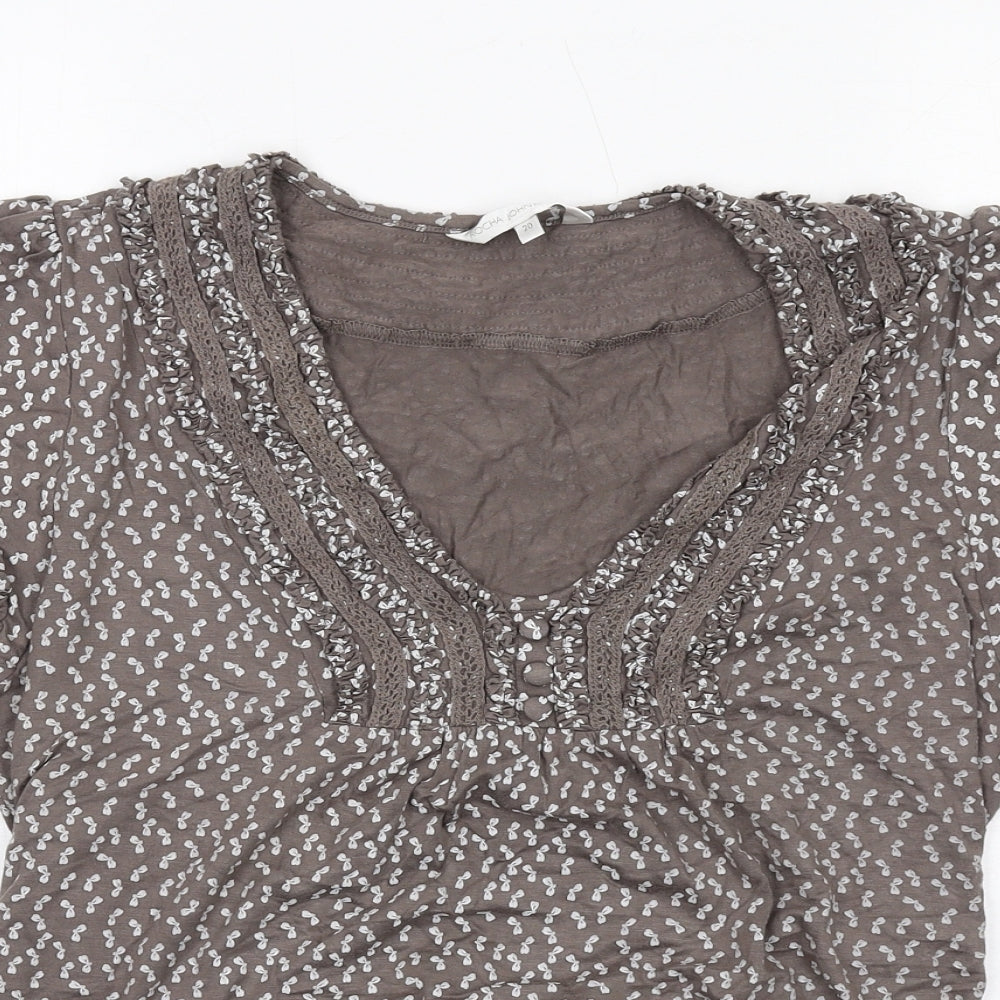 RJR.John Rocha Womens Brown Geometric Viscose Basic T-Shirt Size 20 Scoop Neck