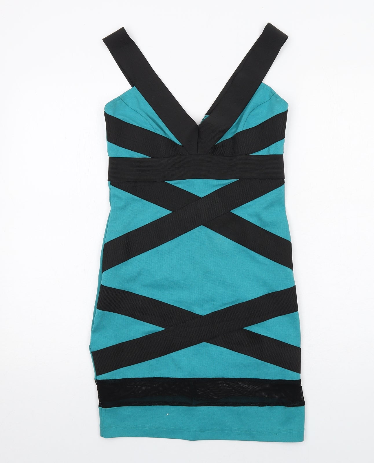 Lipsy Womens Blue Colourblock Polyester Bodycon Size 10 V-Neck Zip