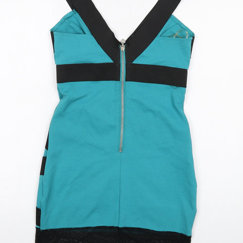 Lipsy Womens Blue Colourblock Polyester Bodycon Size 10 V-Neck Zip