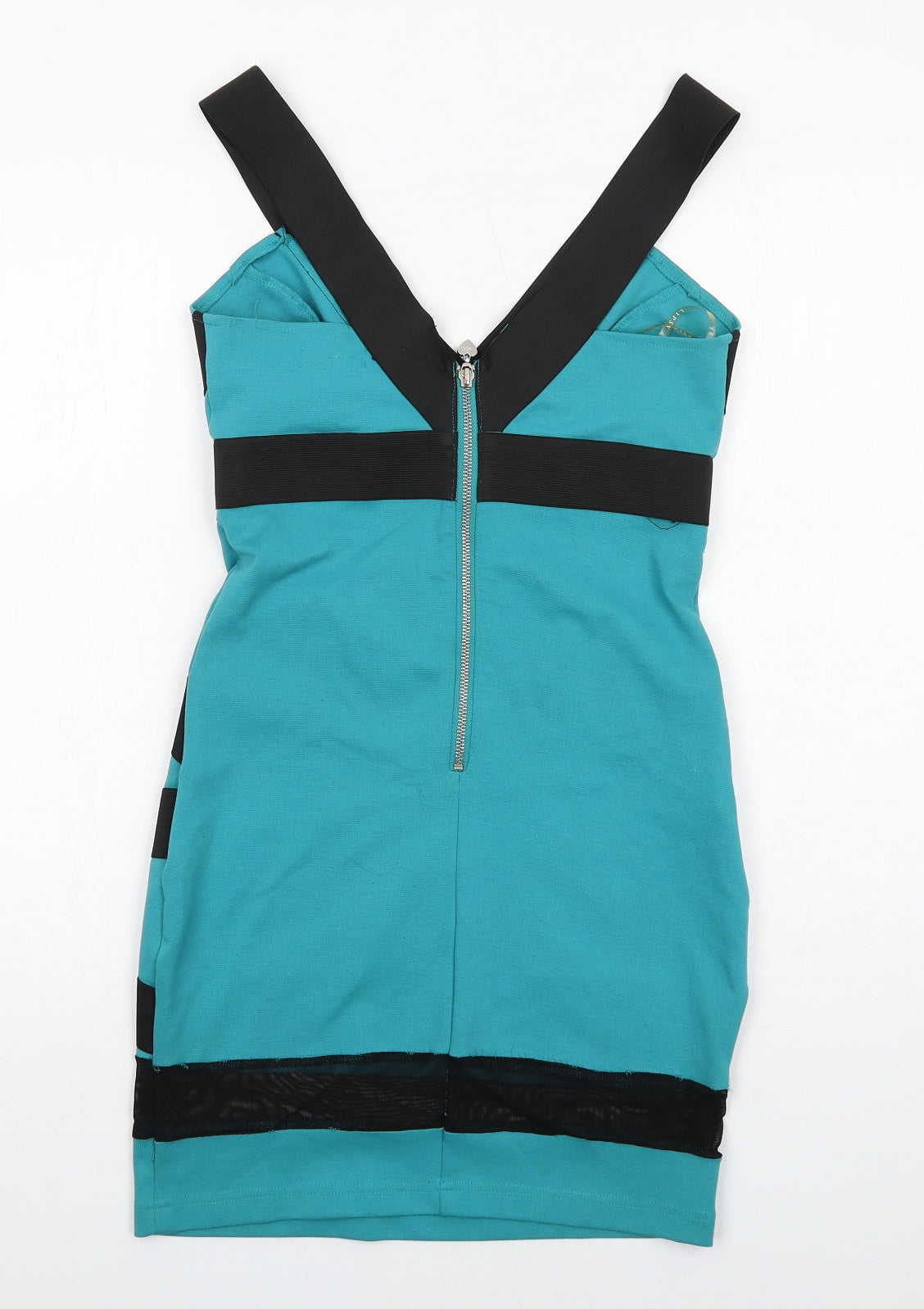Lipsy Womens Blue Colourblock Polyester Bodycon Size 10 V-Neck Zip