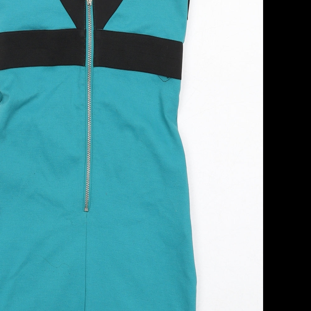 Lipsy Womens Blue Colourblock Polyester Bodycon Size 10 V-Neck Zip