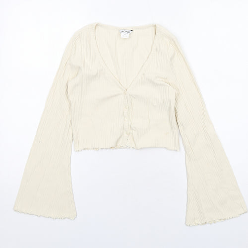 Monki Womens Ivory Cotton Cropped T-Shirt Size S V-Neck