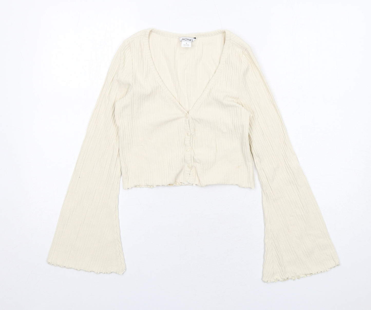 Monki Womens Ivory Cotton Cropped T-Shirt Size S V-Neck