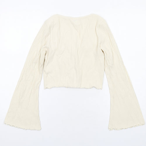 Monki Womens Ivory Cotton Cropped T-Shirt Size S V-Neck