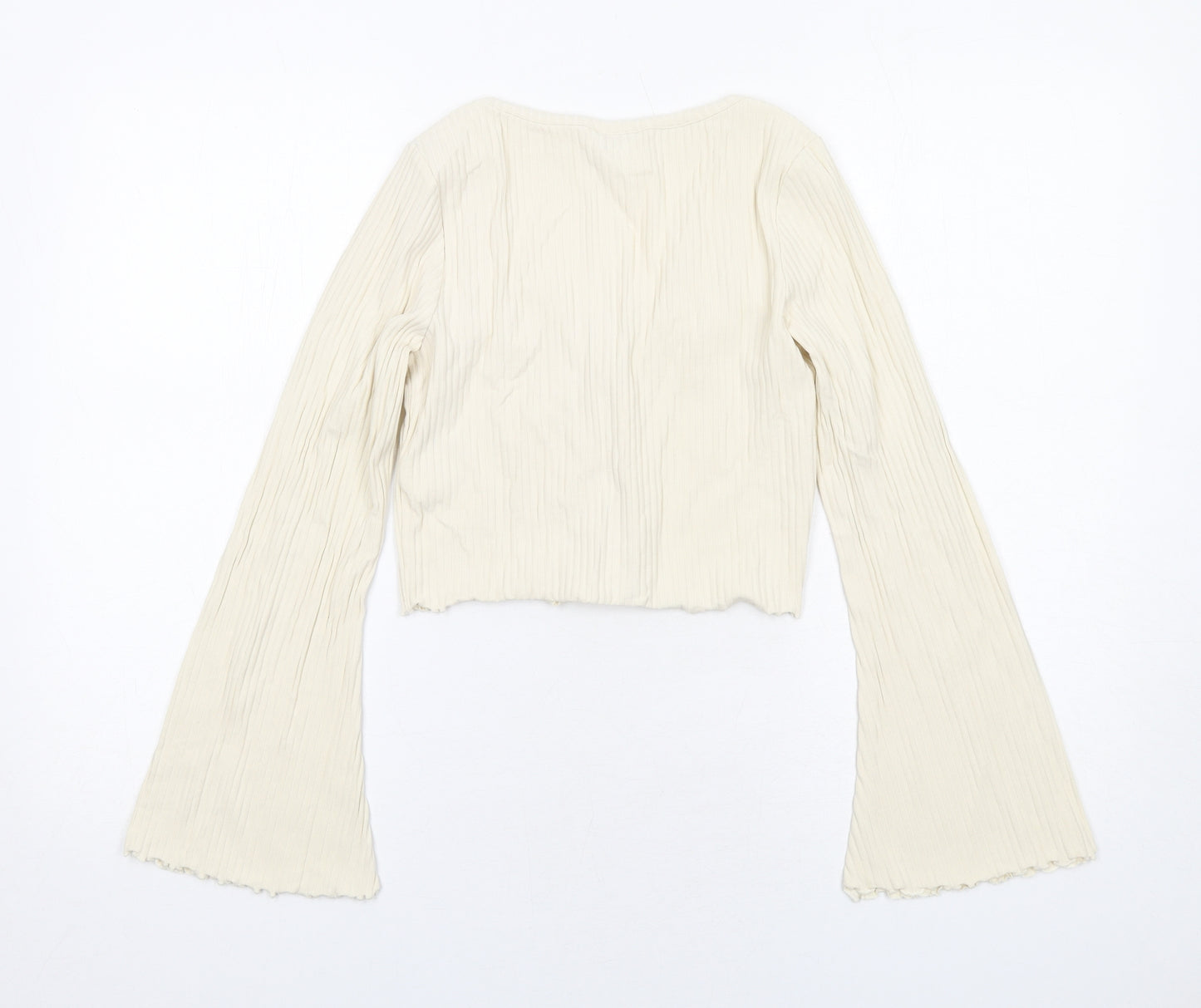 Monki Womens Ivory Cotton Cropped T-Shirt Size S V-Neck