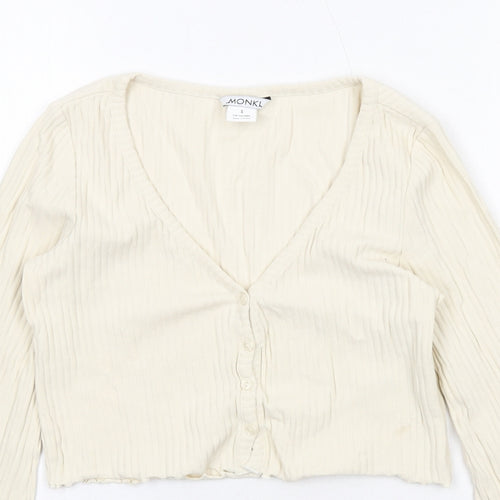 Monki Womens Ivory Cotton Cropped T-Shirt Size S V-Neck